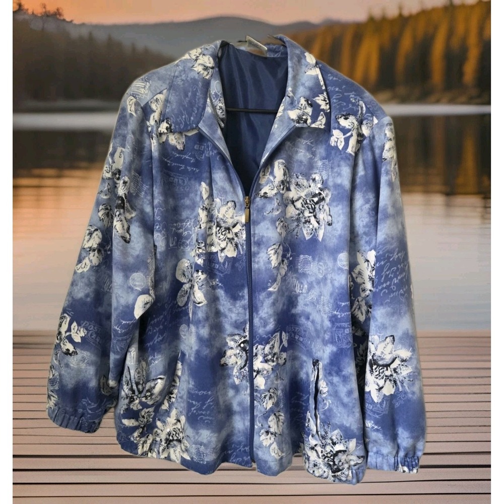 Allison Daley Womens Size 20W Blue Floral Full Zip Jacket